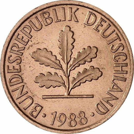 Реверс монеты - 2 пфеннига 1988 года D - цена  монеты - Германия, ФРГ