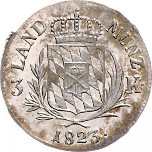 Реверс монеты - 3 крейцера 1823 года - цена серебряной монеты - Бавария, Максимилиан I