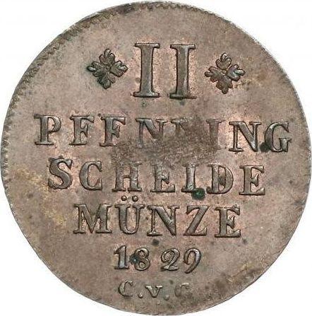 Reverso 2 Pfennige 1829 CvC - valor de la moneda  - Brunswick-Wolfenbüttel, Carlos II