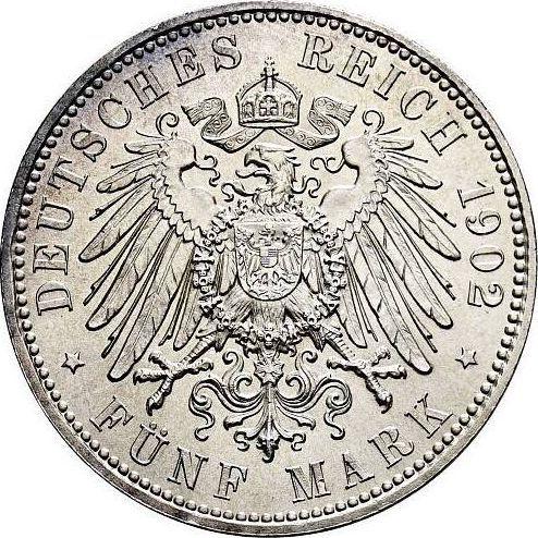 Rewers monety - 5 marek 1902 E "Saksonia" Daty życia - cena srebrnej monety - Niemcy, Cesarstwo Niemieckie