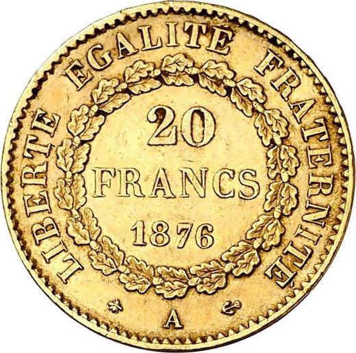 Reverso 20 francos 1876 A "Tipo 1871-1898" París - valor de la moneda de oro - Francia, Tercera República