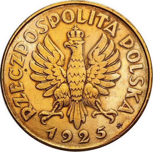 Аверс монеты - Пробные 5 злотых 1925 года ⤔ "Ободок 81 точка" Томпак - цена  монеты - Польша, II Республика