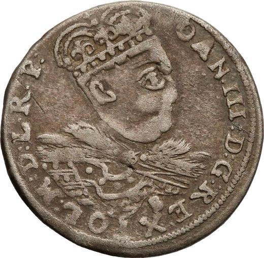 Аверс монеты - Трояк (3 гроша) 1685 года "Портрет в короне" - цена серебряной монеты - Польша, Ян III Собеский