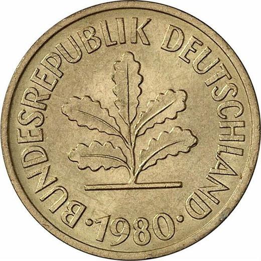 Rewers monety - 5 fenigów 1980 D - cena  monety - Niemcy, RFN