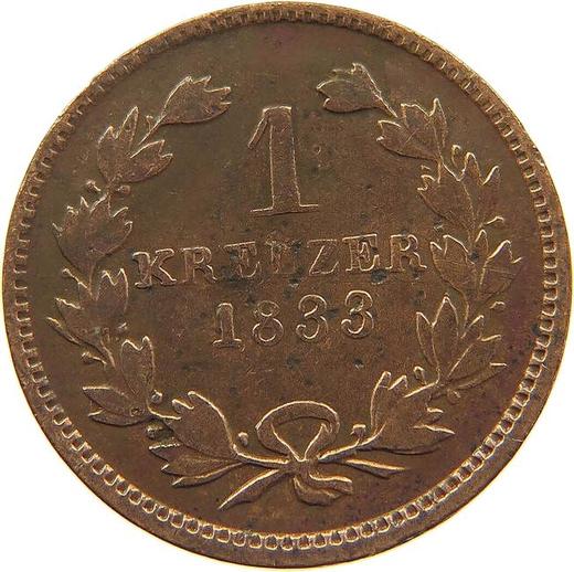 Reverso 1 Kreuzer 1833 D - valor de la moneda  - Baden, Leopoldo I de Baden