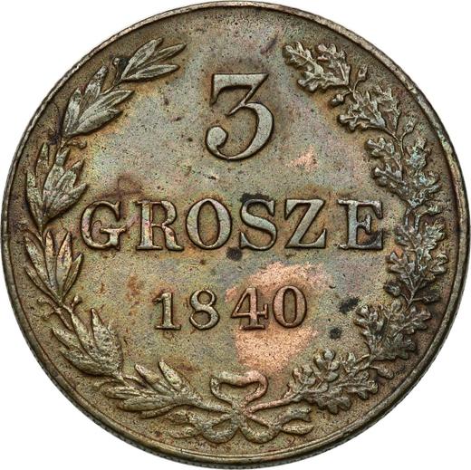 Anverso 3 groszy 1840 MW "Cola espadañada" - valor de la moneda  - Polonia, Dominio Ruso