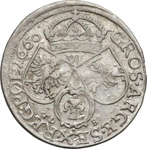 Rewers monety - Szóstak 1660 TLB "Popiersie bez obwódki" - cena srebrnej monety - Polska, Jan II Kazimierz