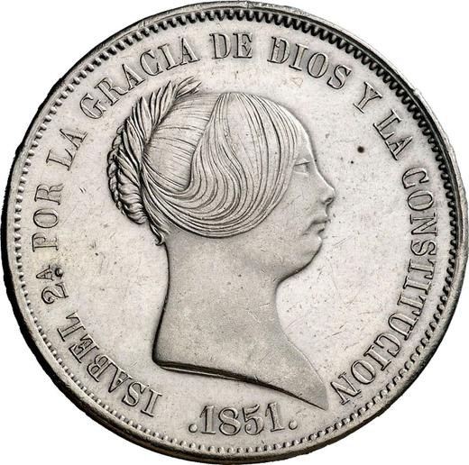 Аверс монеты - 20 реалов 1851 года Шестиконечные звёзды - цена серебряной монеты - Испания, Изабелла II