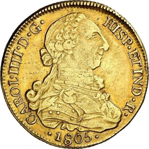 Awers monety - 8 escudo 1805 So FJ - cena złotej monety - Chile, Karol IV