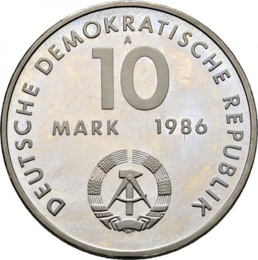 Reverso 10 marcos 1986 A "Ernst Thälmann" - valor de la moneda  - Alemania, República Democrática Alemana (RDA)