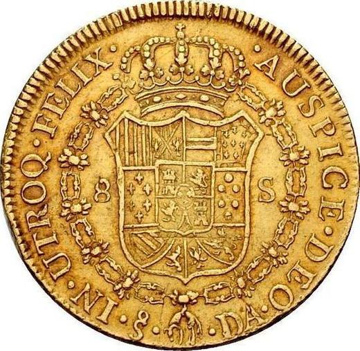 Reverso 8 escudos 1793 So DA - valor de la moneda de oro - Chile, Carlos IV