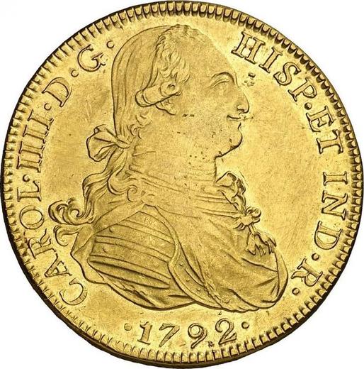 Аверс монеты - 8 эскудо 1792 года Mo FM - цена золотой монеты - Мексика, Карл IV