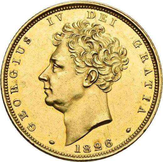 Аверс монеты - Соверен 1826 года - цена золотой монеты - Великобритания, Георг IV
