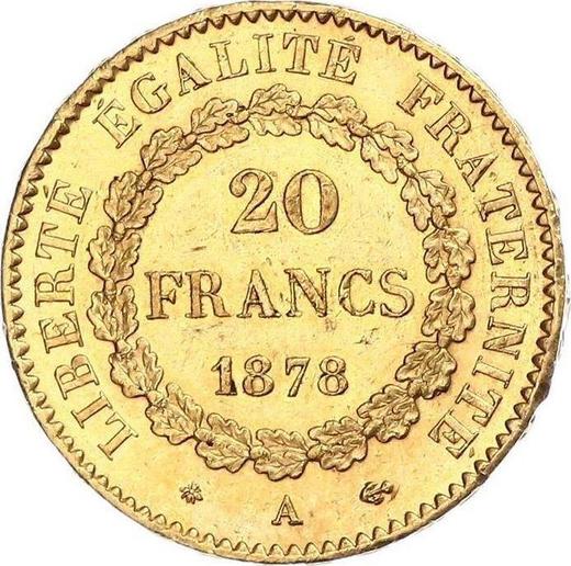 Reverso 20 francos 1878 A "Tipo 1871-1898" París - valor de la moneda de oro - Francia, Tercera República