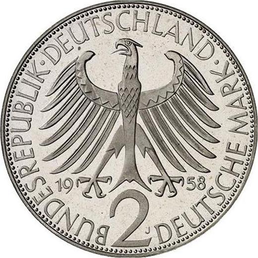 Reverso 2 marcos 1958 J "Max Planck" - valor de la moneda  - Alemania, RFA