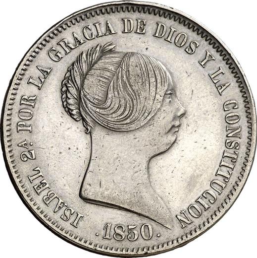 Аверс монеты - 20 реалов 1850 года "Тип 1847-1855" Шестиконечные звёзды - цена серебряной монеты - Испания, Изабелла II