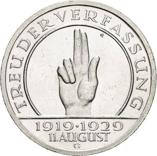 Reverse 5 Reichsmark 1929 G "Constitution" - Silver Coin Value - Germany, Weimar Republic