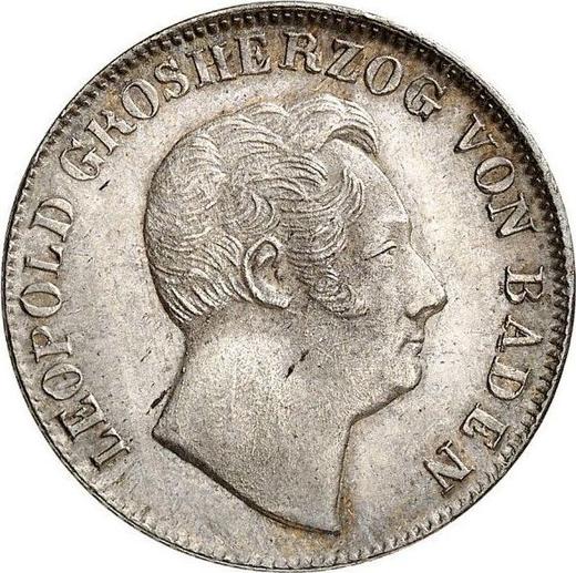 Аверс монеты - 1/2 гульдена 1847 года - цена серебряной монеты - Баден, Леопольд