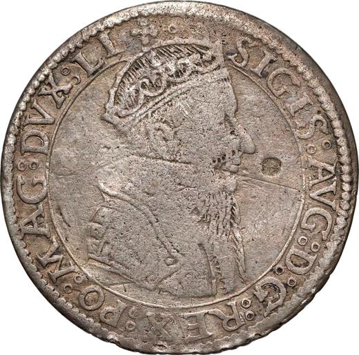 Аверс монеты - Чворак (4 гроша) 1568 года "Литва" Щиты украшены - цена серебряной монеты - Польша, Сигизмунд II Август