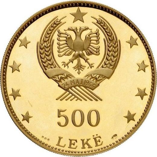 Reverso 500 leke 1968 "Skanderbeg" - valor de la moneda de oro - Albania, República Popular