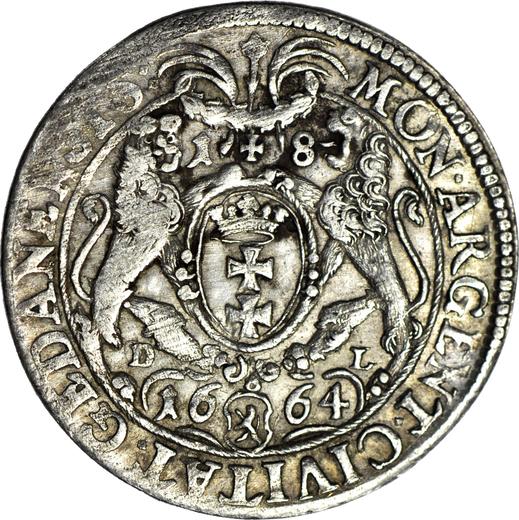 Rewers monety - Ort (18 groszy) 1664 DL "Gdańsk" - cena srebrnej monety - Polska, Jan II Kazimierz