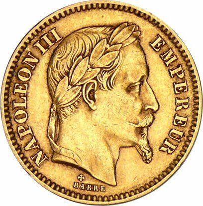 Anverso 20 francos 1861 BB "Tipo 1861-1870" Estrasburgo - valor de la moneda de oro - Francia, Napoleón III Bonaparte