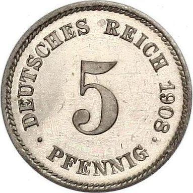 Аверс монеты - 5 пфеннигов 1908 года E "Тип 1890-1915" - цена  монеты - Германия, Германская Империя