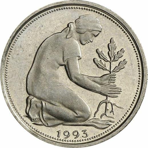 Реверс монеты - 50 пфеннигов 1993 года A - цена  монеты - Германия, ФРГ