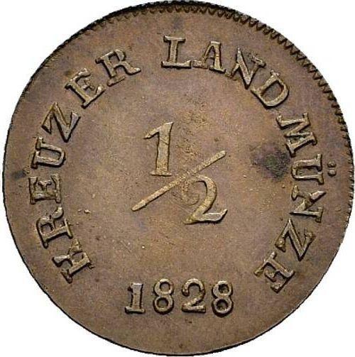 Реверс монеты - 1/2 крейцера 1828 года - цена  монеты - Саксен-Мейнинген, Бернгард II