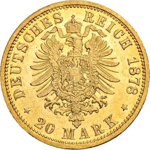 Reverso 20 marcos 1878 J "Hamburg" - valor de la moneda de oro - Alemania, Imperio alemán