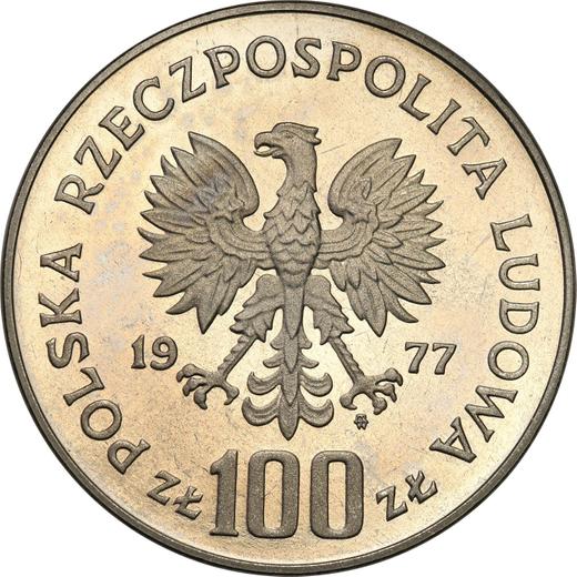Аверс монеты - Пробные 100 злотых 1977 года MW "Владислав Реймонт" Никель - цена  монеты - Польша, Народная Республика