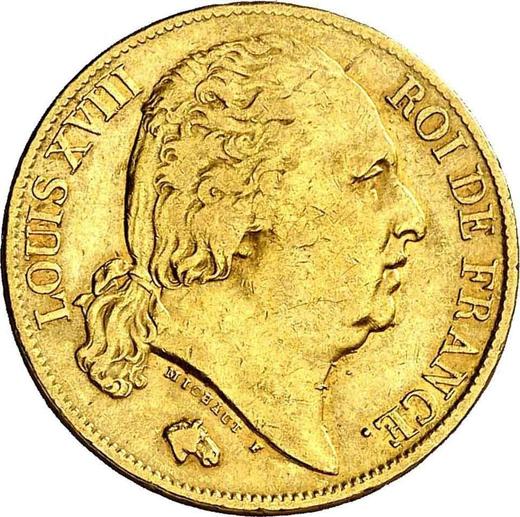 Obverse 20 Francs 1817 W "Type 1816-1824" Lille - Gold Coin Value - France, Louis XVIII