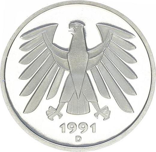 Rewers monety - 5 marek 1991 D - cena  monety - Niemcy, RFN