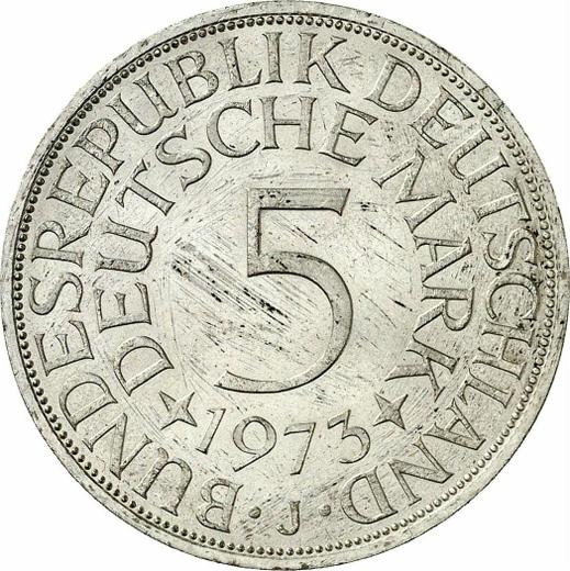 Anverso 5 marcos 1973 J - valor de la moneda de plata - Alemania, RFA