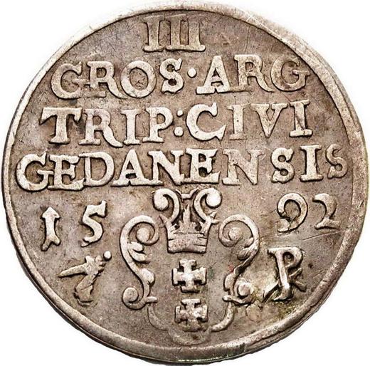 Реверс монеты - Трояк (3 гроша) 1592 года "Гданьск" - цена серебряной монеты - Польша, Сигизмунд III Ваза