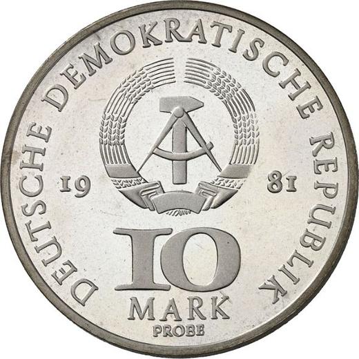 Rewers monety - Próba 10 marek 1981 "Mennictwo w Berlinie" - cena srebrnej monety - Niemcy, NRD