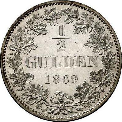 Rewers monety - 1/2 guldena 1869 - cena srebrnej monety - Wirtembergia, Karol I