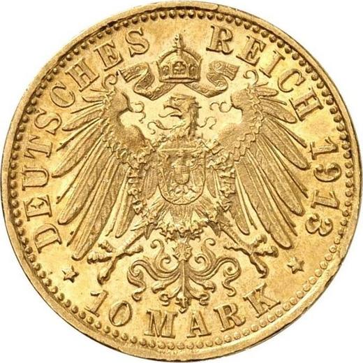 Reverso 10 marcos 1913 F "Würtenberg" - valor de la moneda de oro - Alemania, Imperio alemán