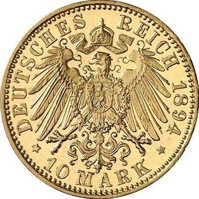 Reverso 10 marcos 1894 A "Prusia" - valor de la moneda de oro - Alemania, Imperio alemán
