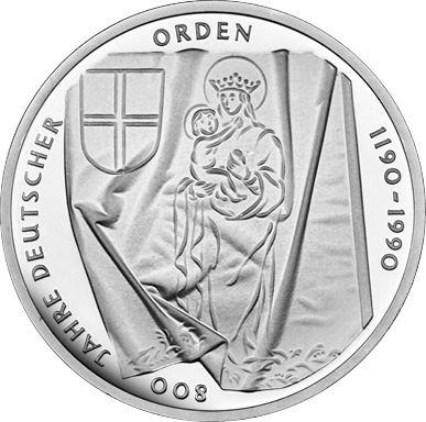 Аверс монеты - 10 марок 1990 года J "Тевтонский орден" - цена серебряной монеты - Германия, ФРГ