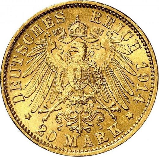 Реверс монеты - 20 марок 1914 года F "Вюртемберг" - цена золотой монеты - Германия, Германская Империя