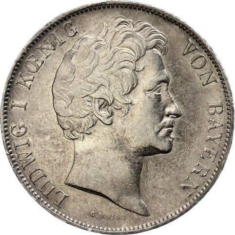 Аверс монеты - 1 гульден 1845 года - цена серебряной монеты - Бавария, Людвиг I