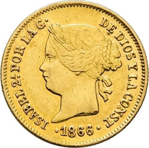 Аверс монеты - 1 песо 1866 года - цена золотой монеты - Филиппины, Изабелла II