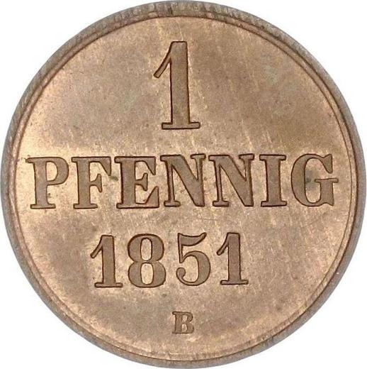 Реверс монеты - 1 пфенниг 1851 года B - цена  монеты - Ганновер, Эрнст Август
