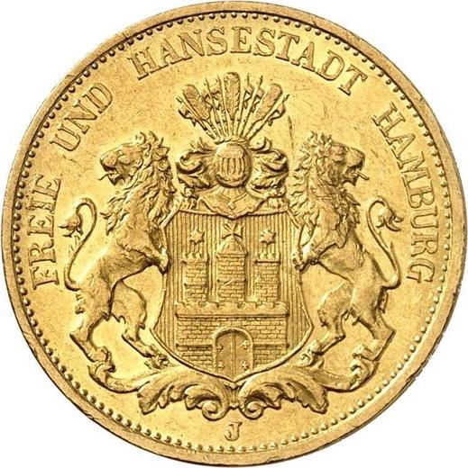 Anverso 20 marcos 1893 J "Hamburg" - valor de la moneda de oro - Alemania, Imperio alemán
