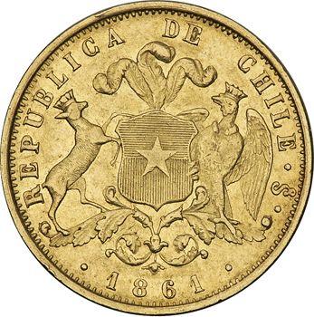 Реверс монеты - 10 песо 1861 года So - цена  монеты - Чили, Республика