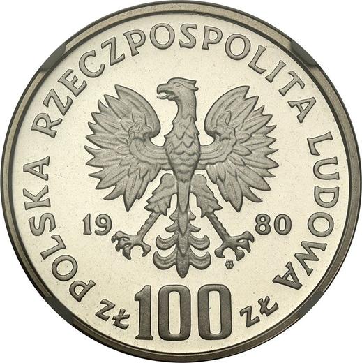 Anverso 100 eslotis 1980 MW "Juegos de la XXII Olimpiada de Moscú 1980" Plata - valor de la moneda de plata - Polonia, República Popular