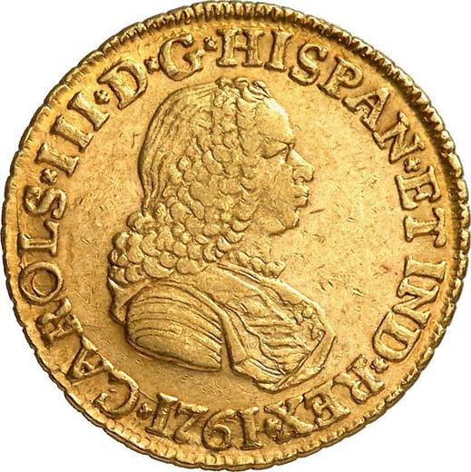 Awers monety - 2 escudo 1761 NR JV - cena złotej monety - Kolumbia, Karol III