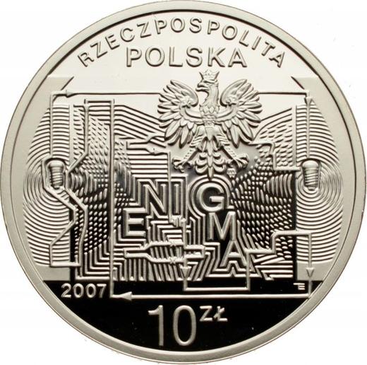 Аверс монеты - 10 злотых 2007 года MW ET "75 летие взлома кода Энигмы" - цена серебряной монеты - Польша, III Республика после деноминации