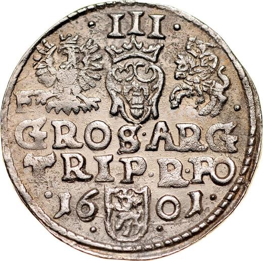 Reverso Trojak (3 groszy) 1601 F "Casa de moneda de Wschowa" - valor de la moneda de plata - Polonia, Segismundo III